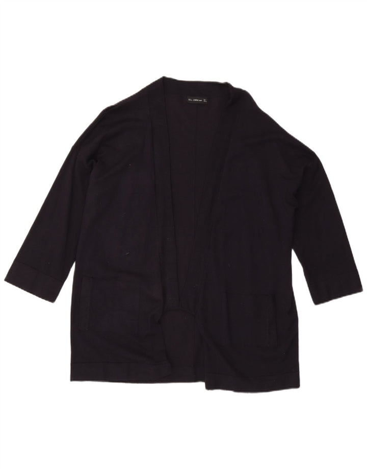 Zara Suéter cardigã feminino aberto manga 3/4 Reino Unido 16 grande azul marinho