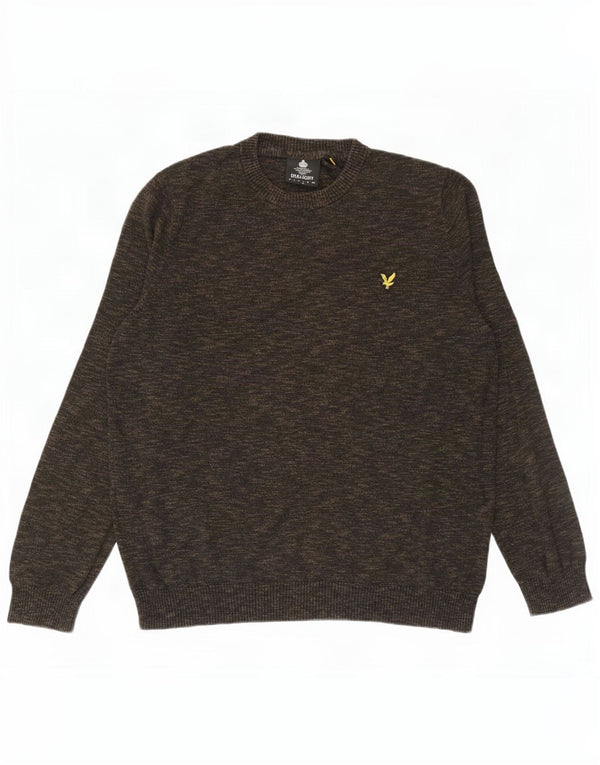 Suéter masculino Lyle & Scott com gola redonda e algodão manchado cáqui grande