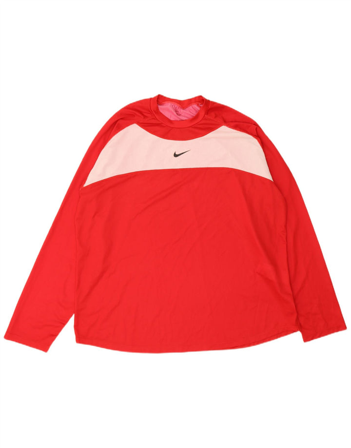 Top gráfico masculino Nike manga comprida 2XL poliéster colorblock vermelho