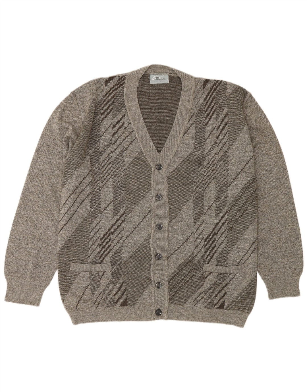 Suéter masculino Rodes Cardigan XL cinza geométrico de lã