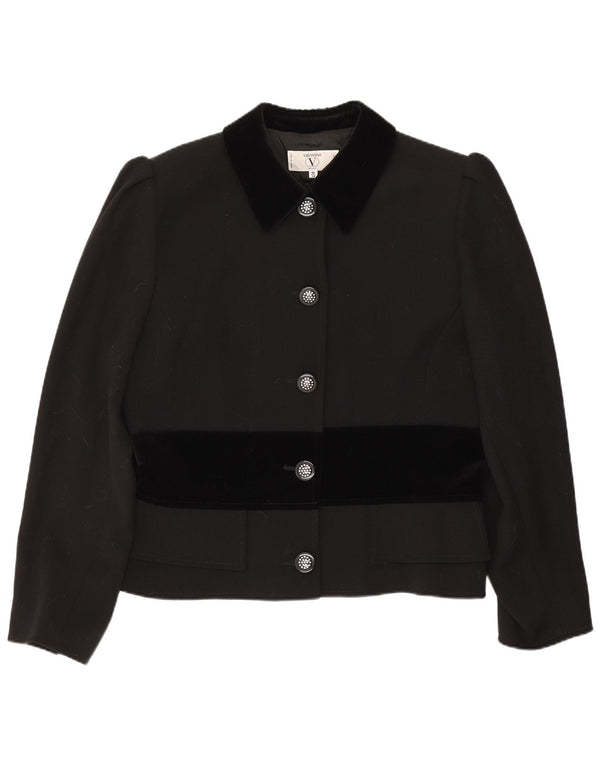 Jaqueta Blazer Feminina Valentino com 5 Botões Reino Unido 14 Grande Lã Colorblock Preta