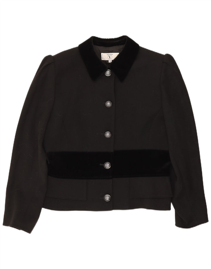 Jaqueta Blazer Feminina Valentino com 5 Botões Reino Unido 14 Grande Lã Colorblock Preta
