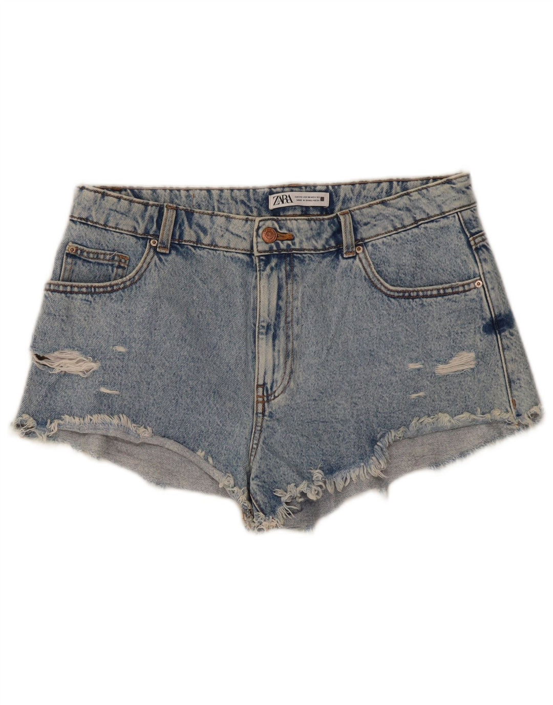 Zara Shorts jeans feminino desgastado UE 42 grande W32 azul