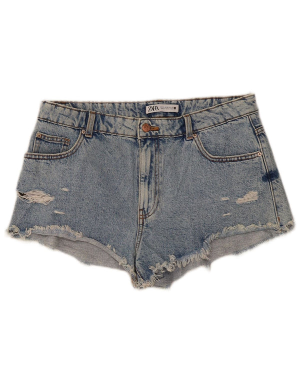 Zara Shorts jeans feminino desgastado UE 42 grande W32 azul