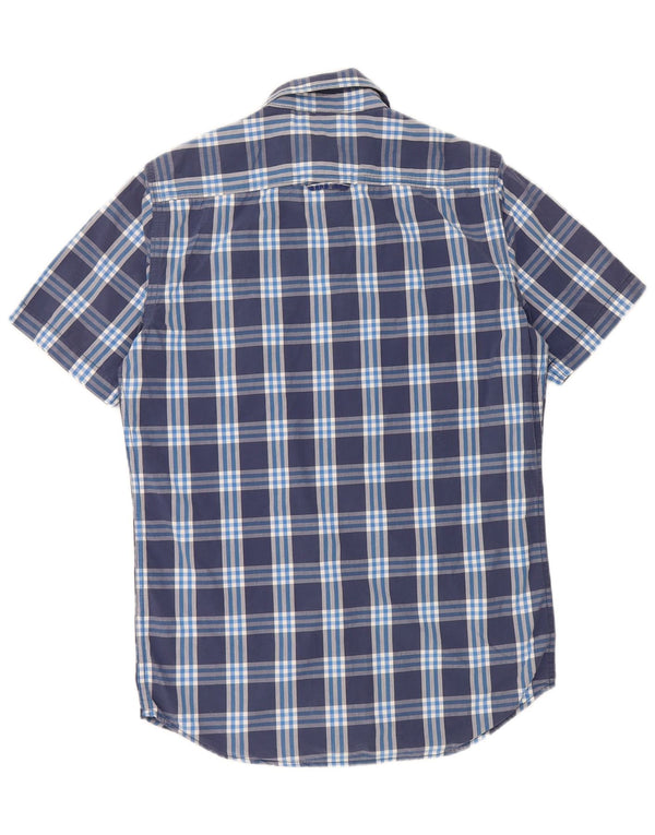 Camisa masculina de manga curta SUPERDRY pequena xadrez azul marinho de algodão