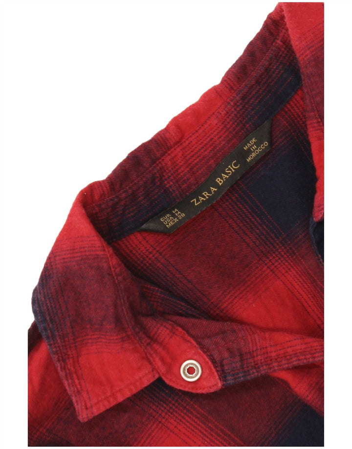 Camisa militar feminina de flanela Zara Reino Unido 12 xadrez vermelho médio