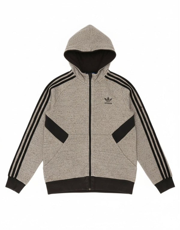 Suéter Adidas Boys Zip com capuz 13-14 anos cinza colorblock algodão