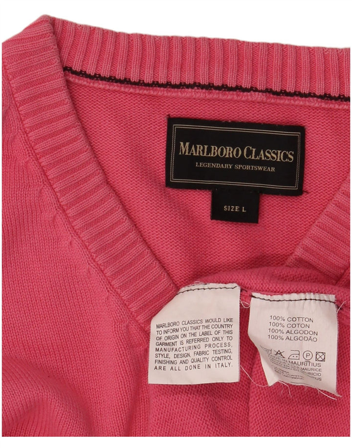 Suéter masculino Marlboro Classics com decote em V grande algodão rosa