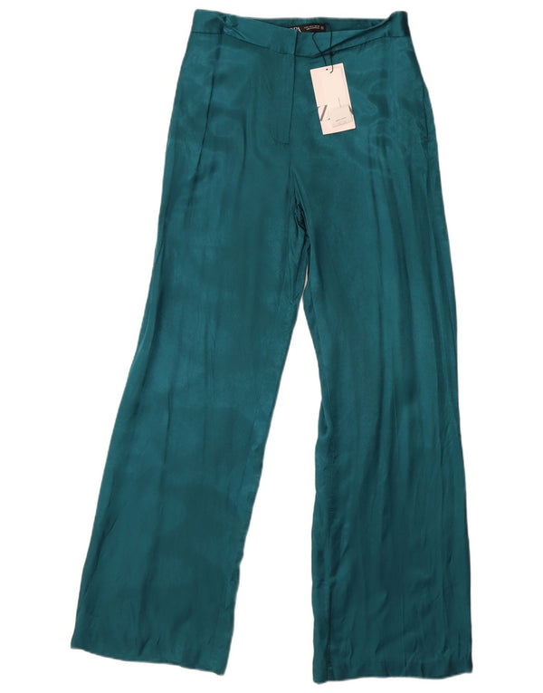 Zara Calça feminina casual de perna larga pequena W26 L32 azul viscose