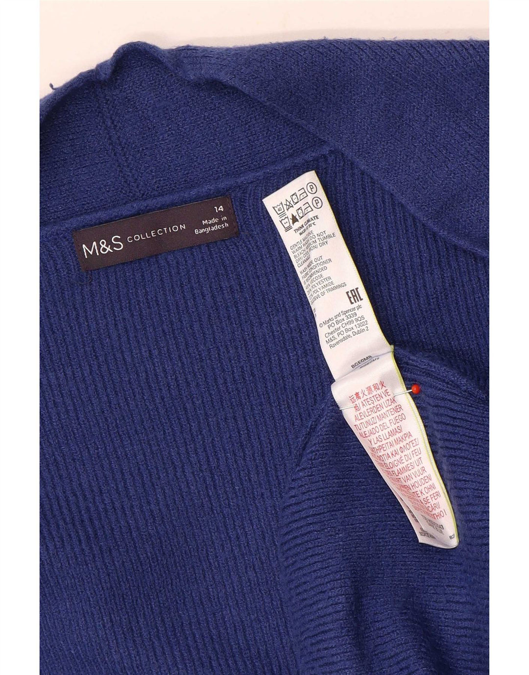Suéter feminino Marks & Spencer Longline Open Cardigan Reino Unido 14 grande azul