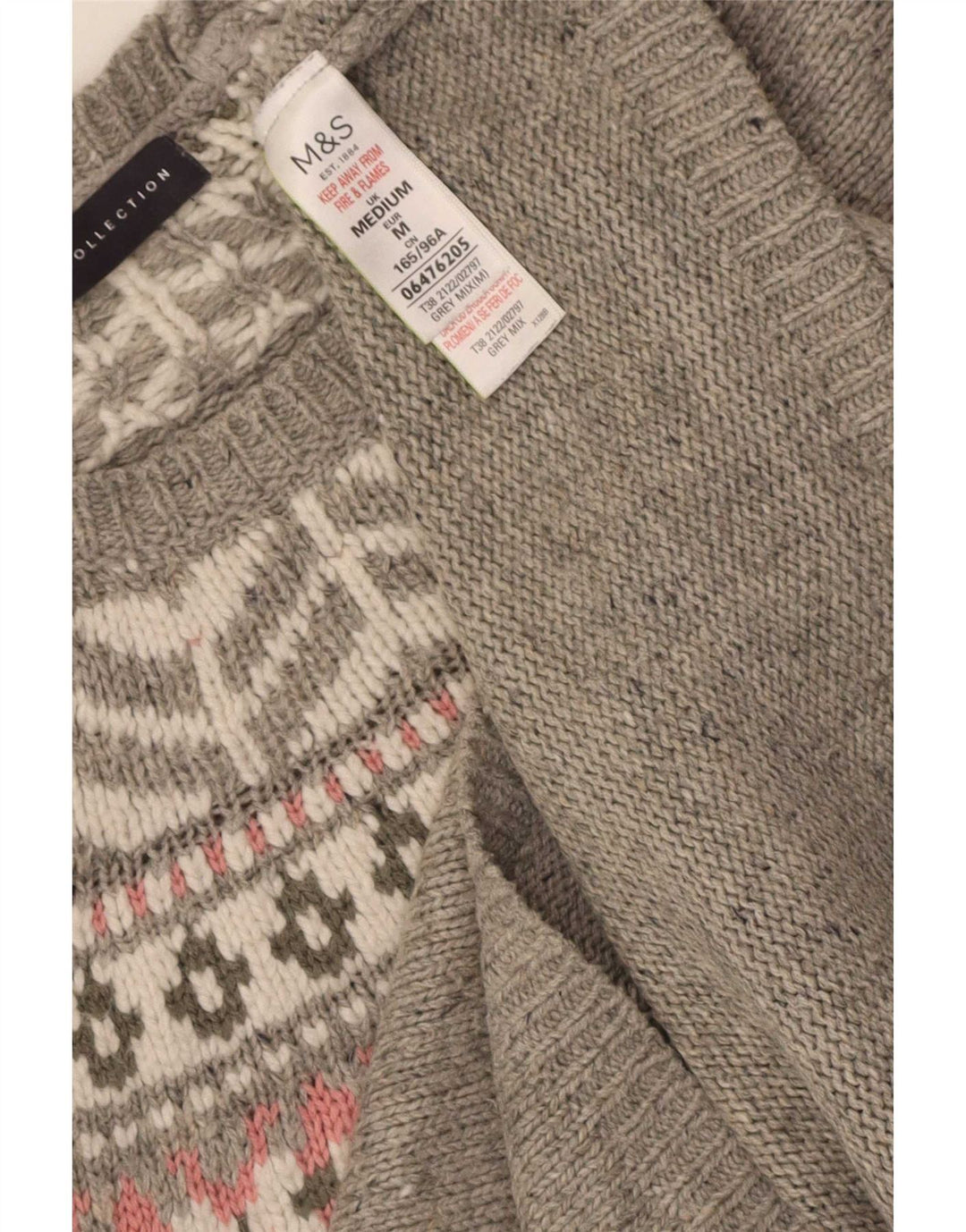Suéter feminino Marks & Spencer com gola canoa Reino Unido 12 cinza médio Fair Isle