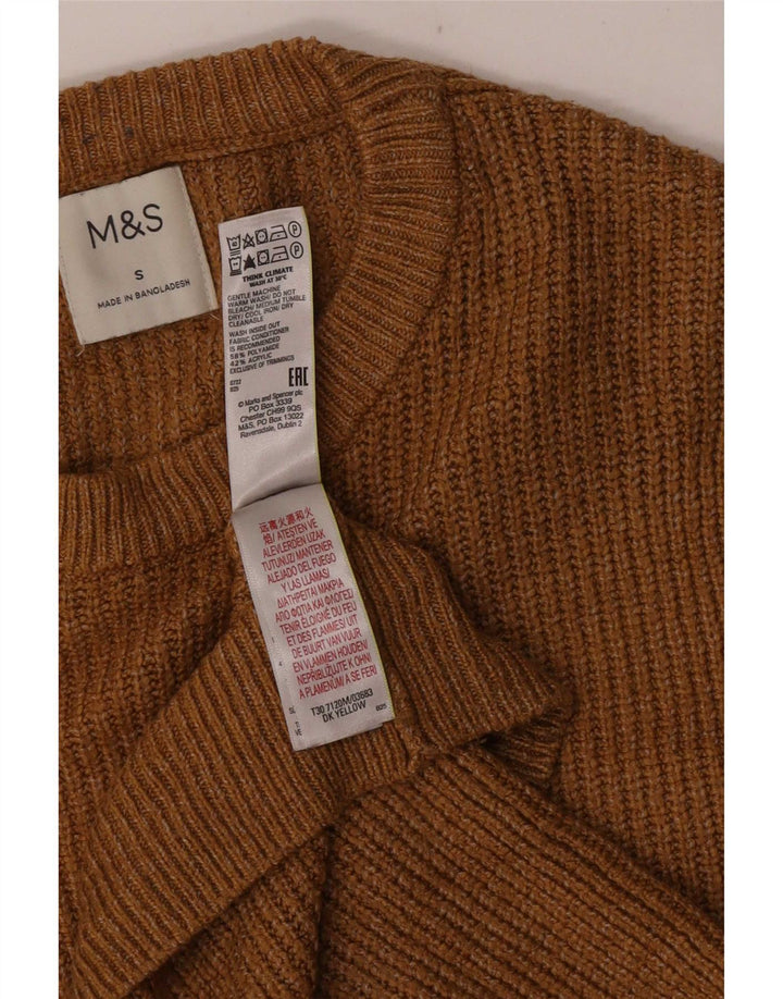 Suéter masculino Marks & Spencer com gola redonda, pequeno, amarelo, poliamida