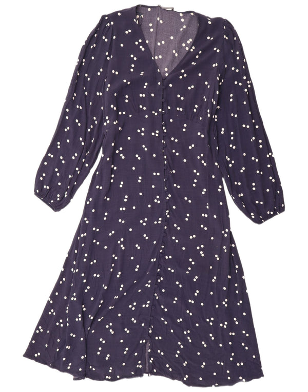 Vestido maxi feminino de manga comprida Marks & Spencer UK 22 3XL azul marinho bolinhas