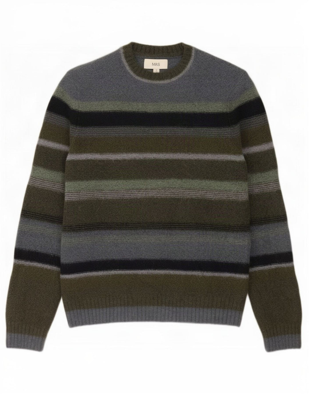 Suéter masculino Marks & Spencer com gola redonda listrado cáqui médio