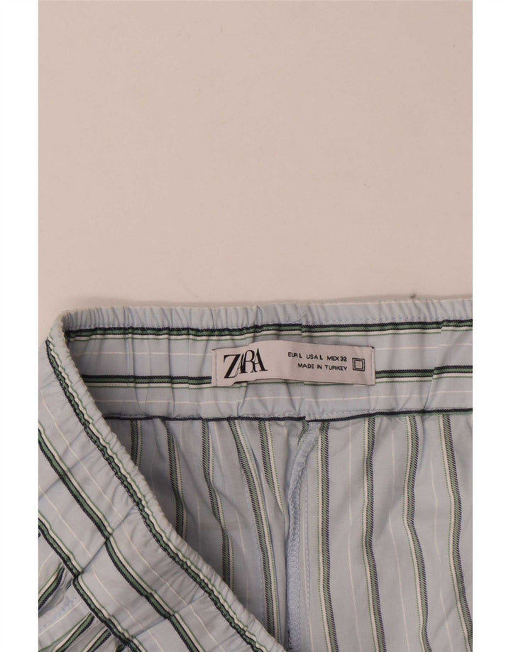 Zara Mens Chino Shorts Grande W32 Algodão Listrado Azul