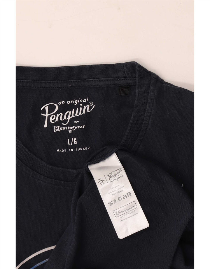 Camiseta gráfica masculina Penguin Top grande algodão azul marinho