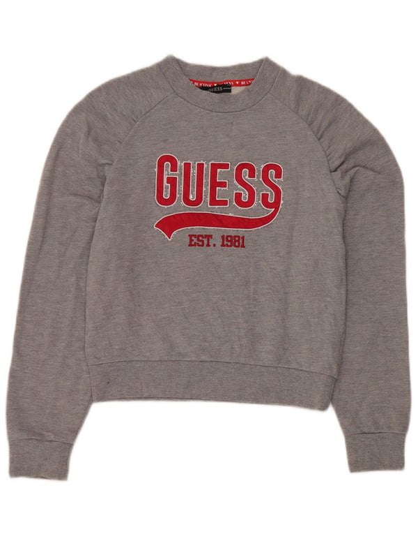 Suéter gráfico feminino Guess UK 14 algodão cinza médio