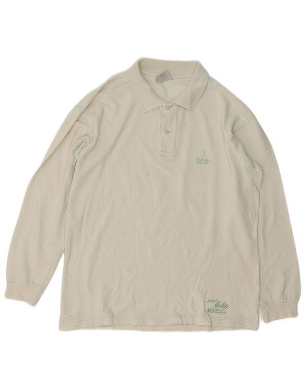 Camisa polo masculina Trussardi de manga comprida grande algodão branco