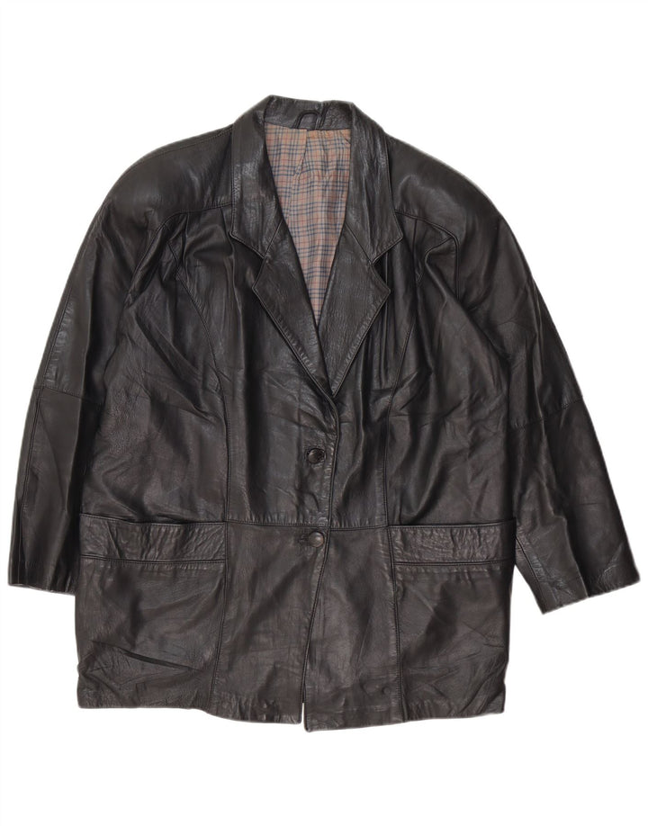 Casaco de couro feminino vintage solto EU 46 XL couro preto