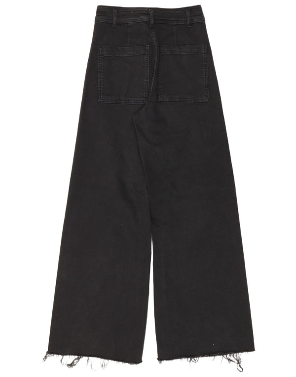 Zara Jeans feminino cintura alta com perna larga EU 34 2XS W24 L30 algodão preto