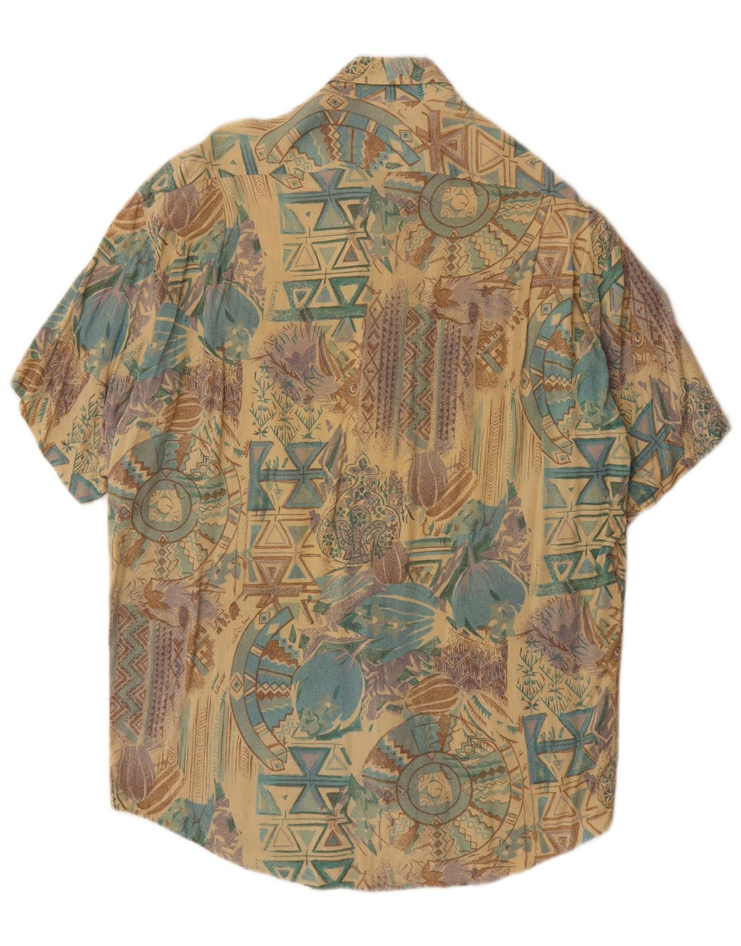 Camisa masculina vintage de manga curta grande geométrica multicolorida