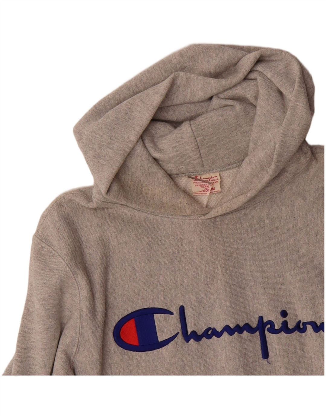 CHAMPION Suéter masculino com capuz gráfico cinza médio algodão