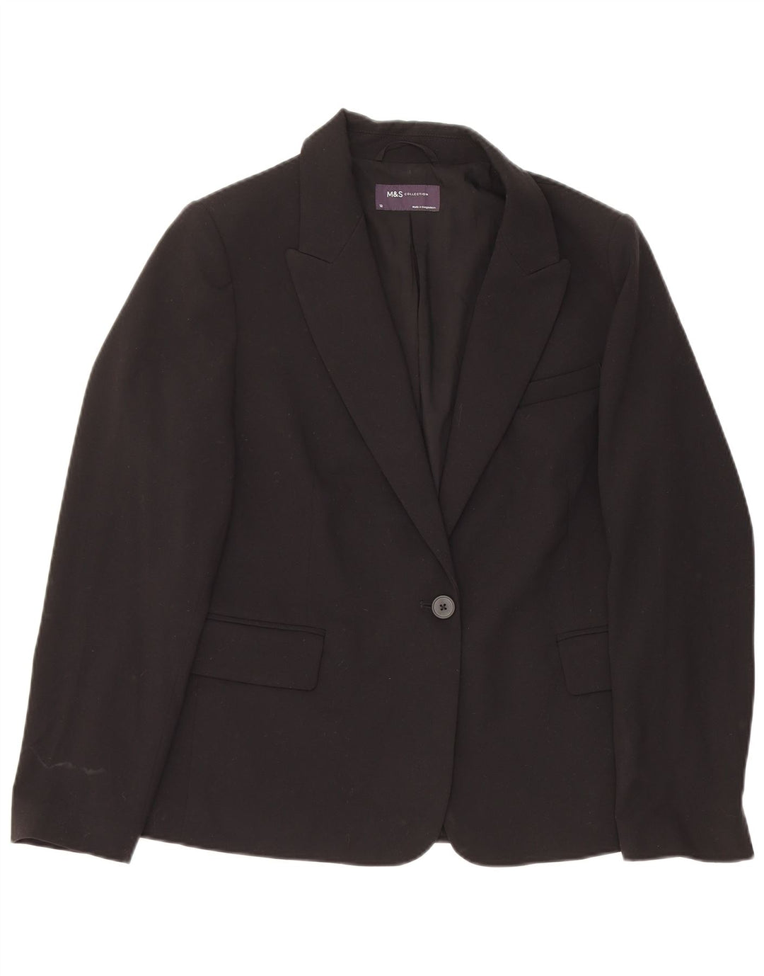 Jaqueta blazer feminina Marks & Spencer com 1 botão Reino Unido 12 poliéster preto médio