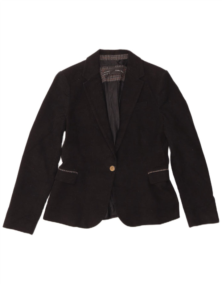 Jaqueta blazer feminina Zara com 1 botão Reino Unido 14 grande algodão preto