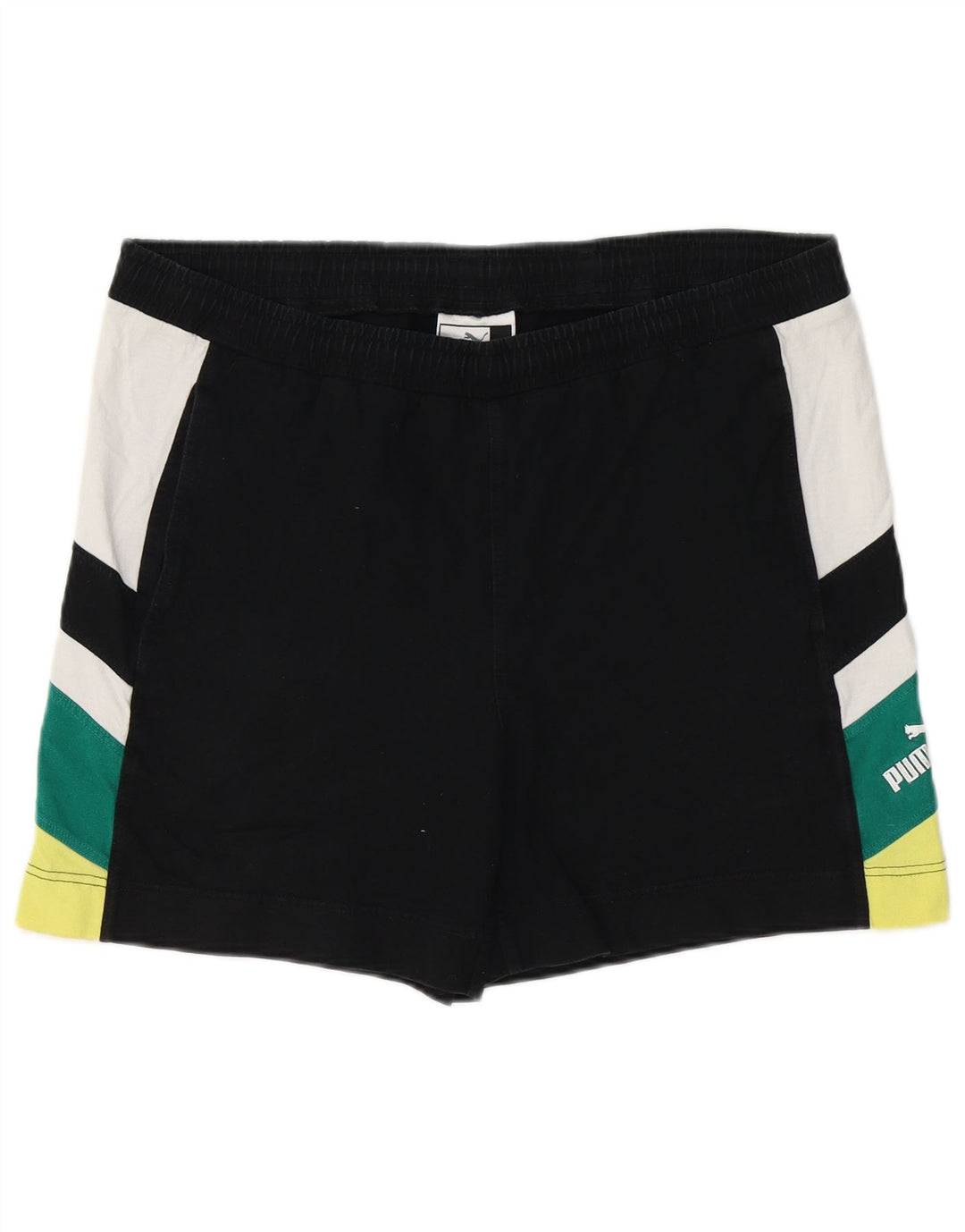 Shorts esportivos masculinos PUMA grande bloco colorido preto