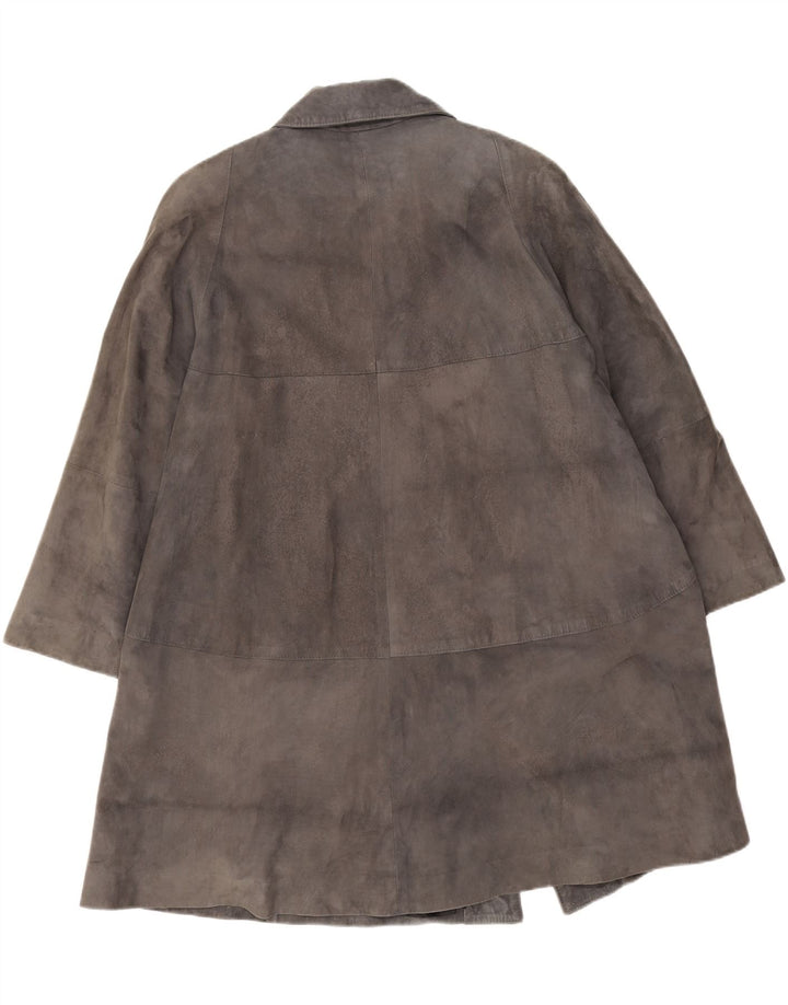 Sobretudo de camurça vintage feminino Reino Unido 14 couro cinza médio
