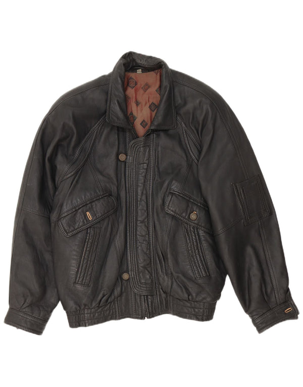 Jaqueta de couro masculina fatiga UK 40 grande preta