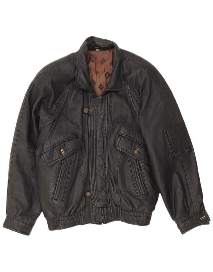 Jaqueta de couro masculina fatiga UK 40 grande preta