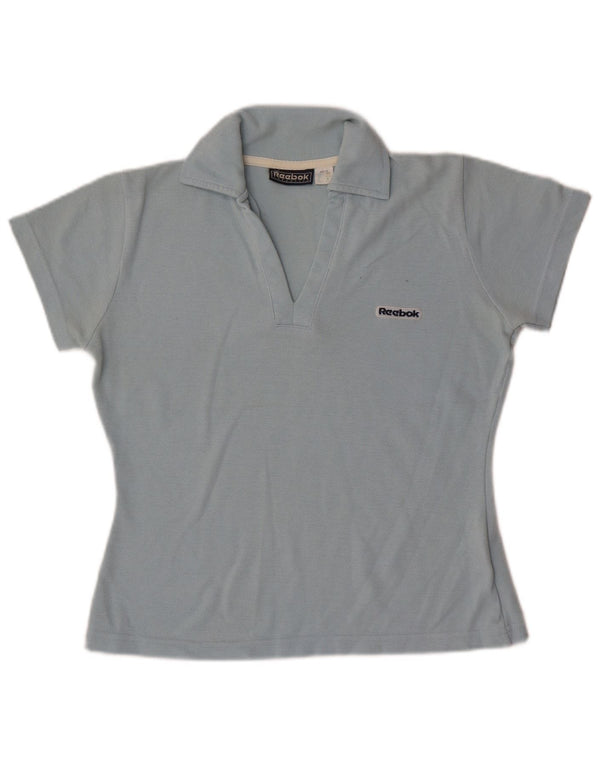 Camisa polo feminina Reebok UK 10 pequena azul poliéster