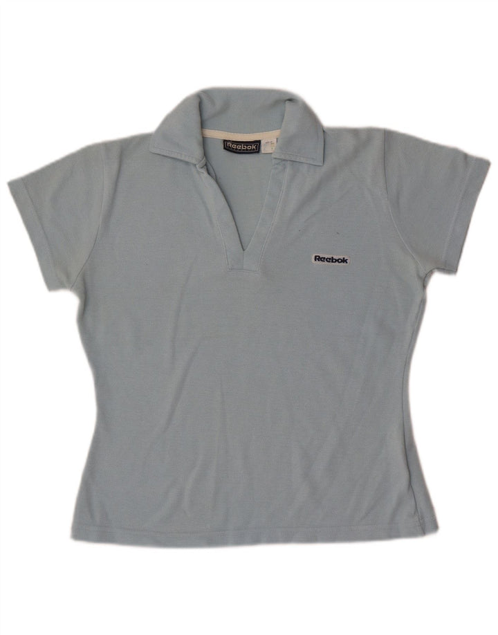 Camisa polo feminina Reebok UK 10 pequena azul poliéster