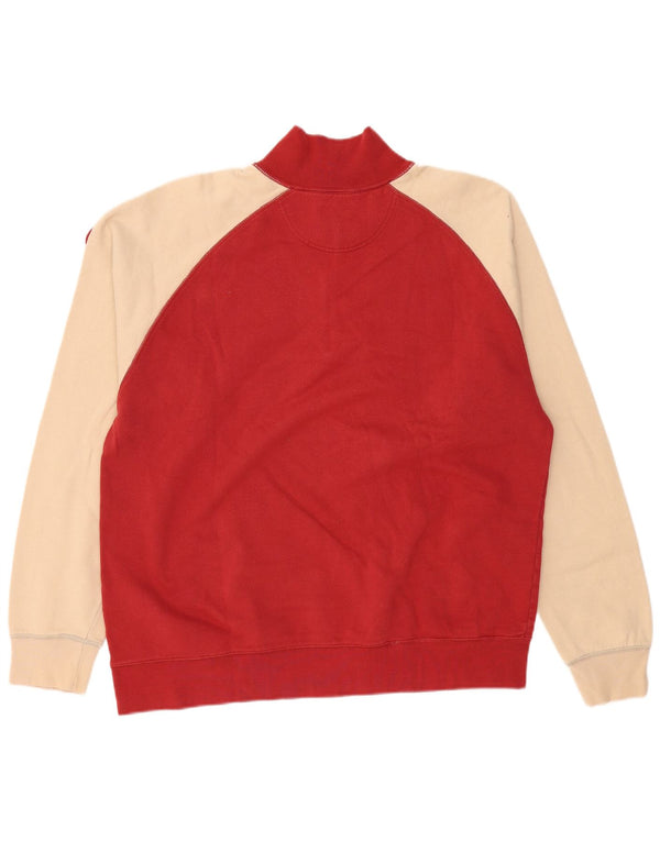 ASICS Mens Zip Neck Moletom Jumper 2XL Vermelho Colorblock Algodão
