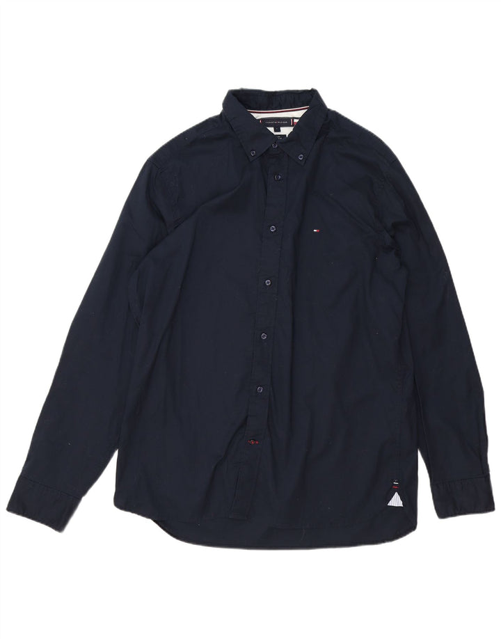 Camisa masculina TOMMY HILFIGER Flex Regular Fit grande algodão azul marinho