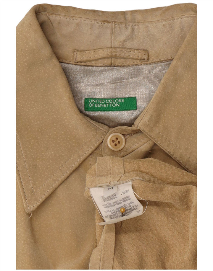 Camisa masculina de camurça Benetton couro bege médio
