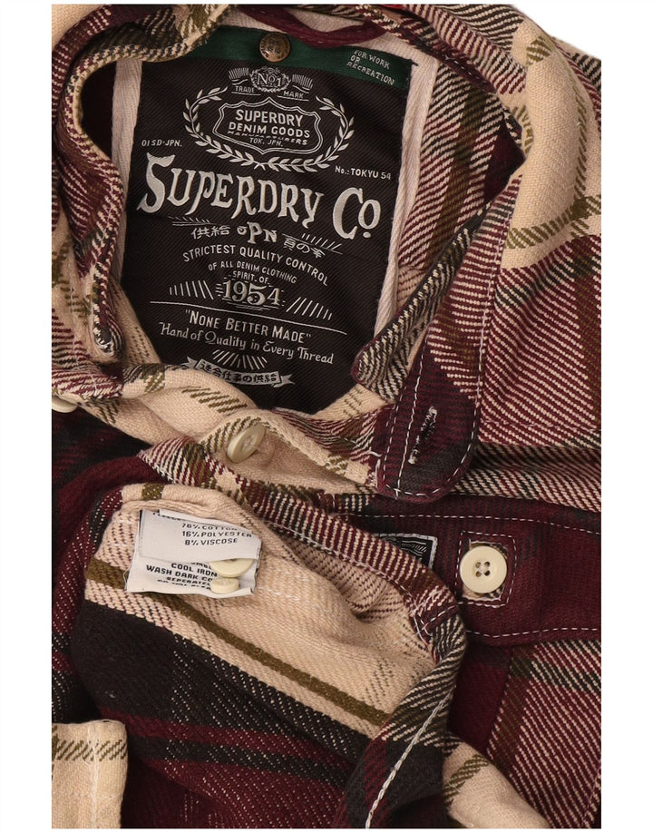 Camisa masculina de flanela Superdry pequena algodão xadrez Borgonha