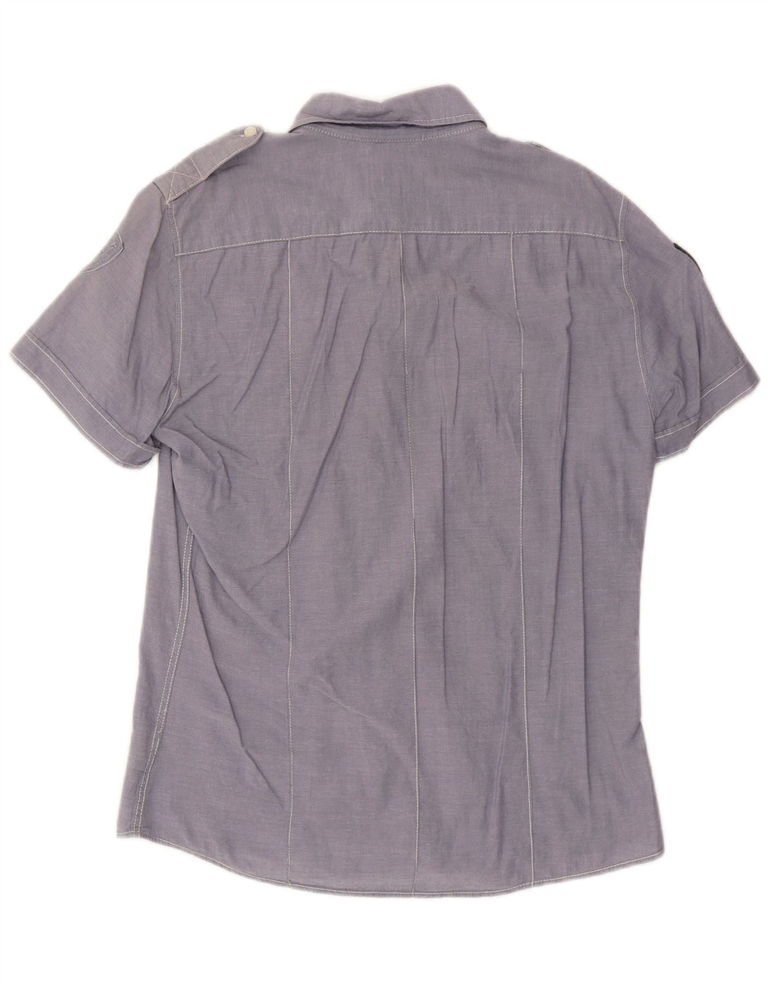 BLAUER Camisa militar masculina de manga curta grande algodão azul