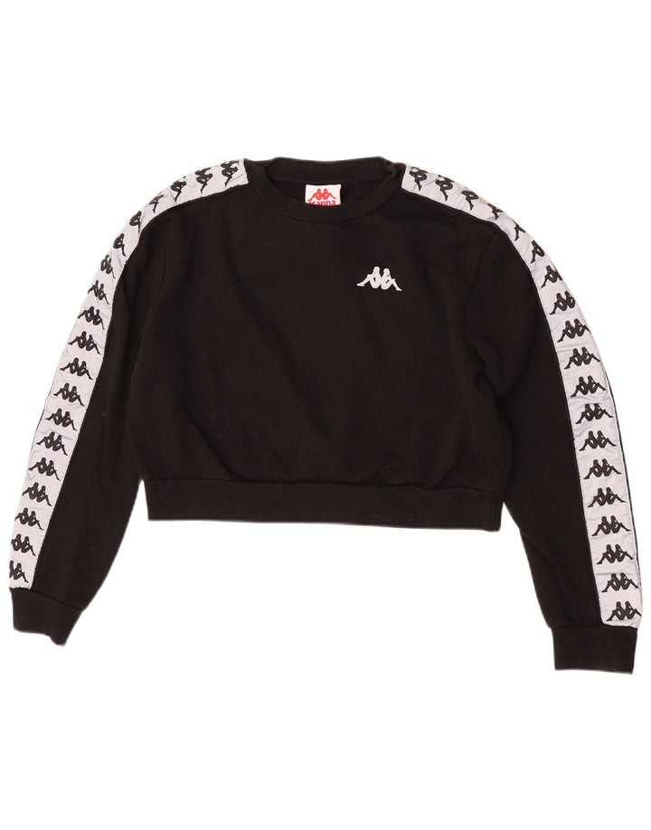 Kappa Suéter feminino oversized cropped UK 10 pequeno bloco colorido preto