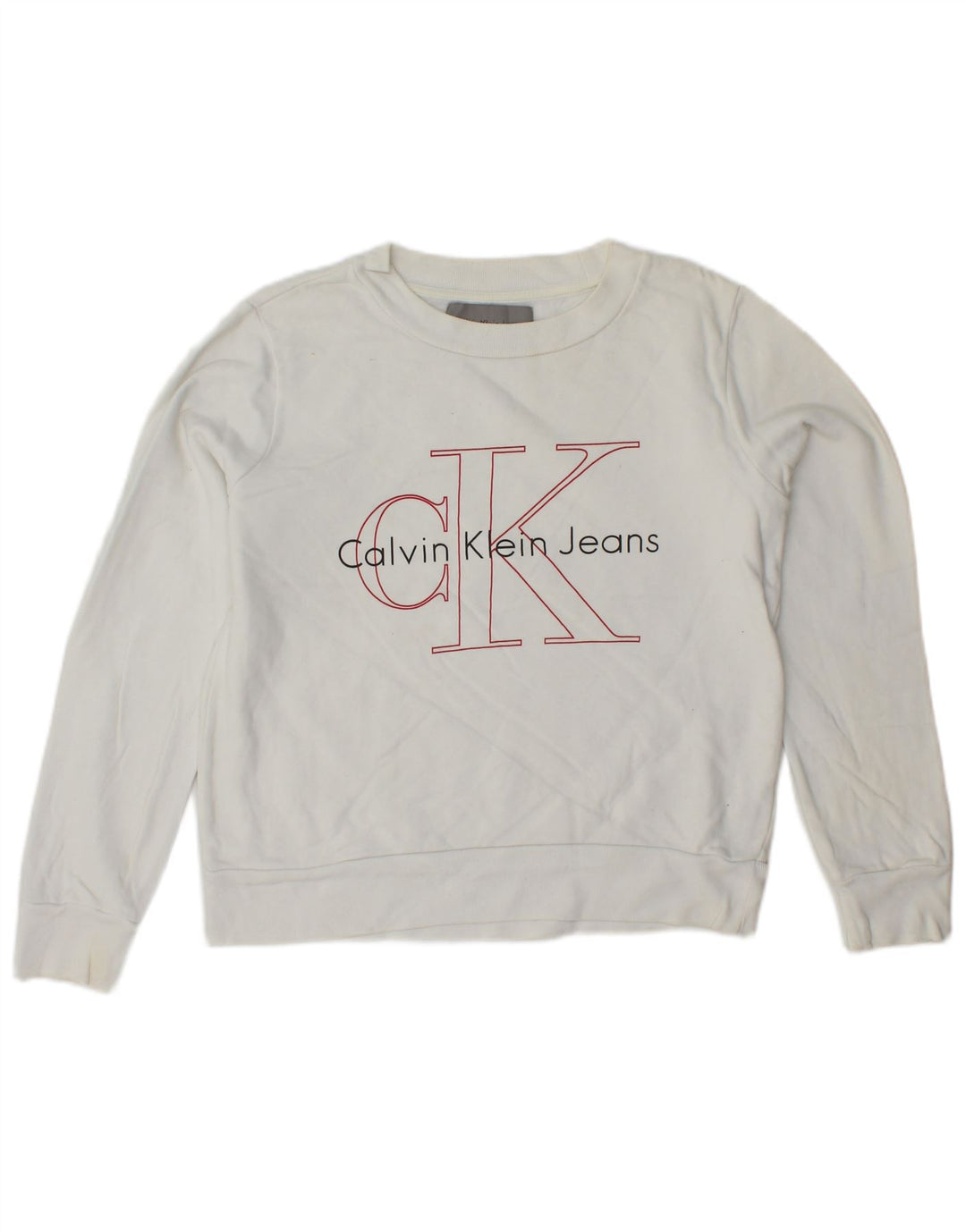 CALVIN KLEIN JEANS Suéter feminino com estampa gráfica cropped UK 6 XS branco