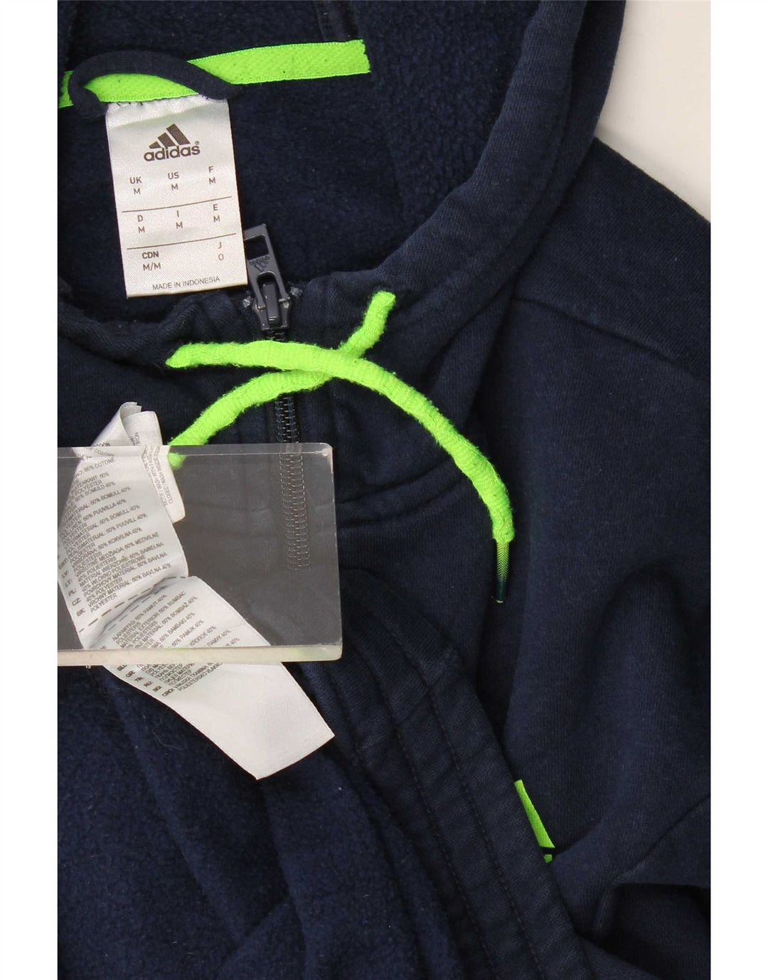 Adidas masculino zip moletom com capuz médio algodão azul marinho