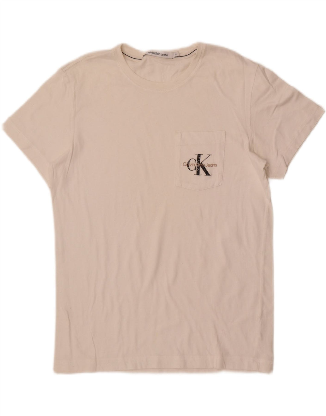 Calvin Klein Jeans Camiseta masculina gráfica Top Médio Off White