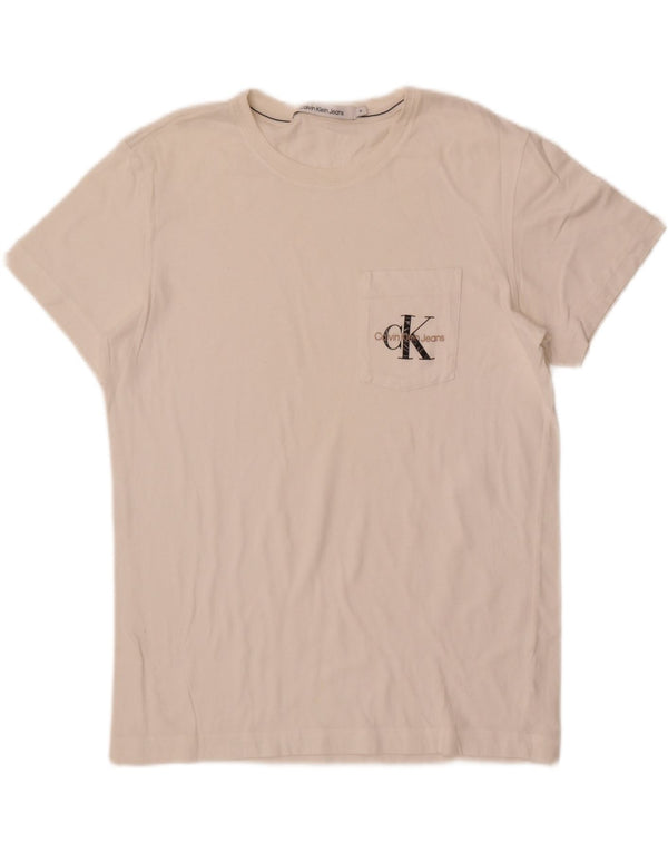 Calvin Klein Jeans Mens Graphic T-Shirt Top Medium Off White