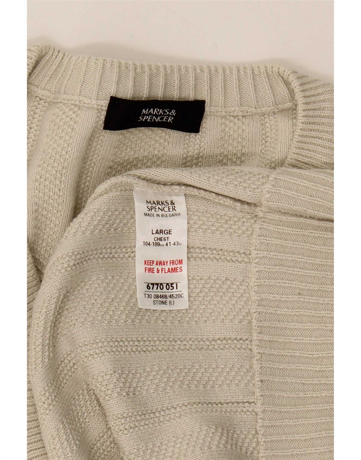 Suéter masculino Marks & Spencer com decote em V grande acrílico bege
