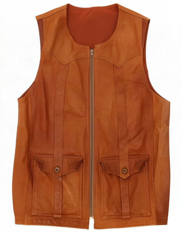 Colete de couro masculino vintage Reino Unido 38 marrom médio