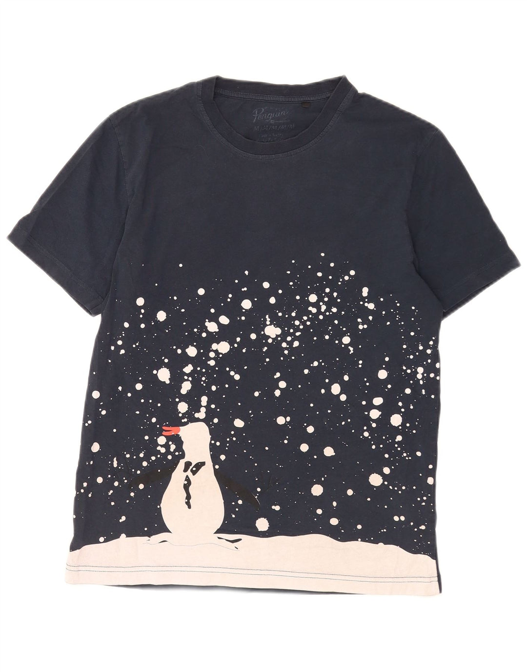 Camiseta gráfica masculina Penguin Top médio azul marinho algodão colorblock