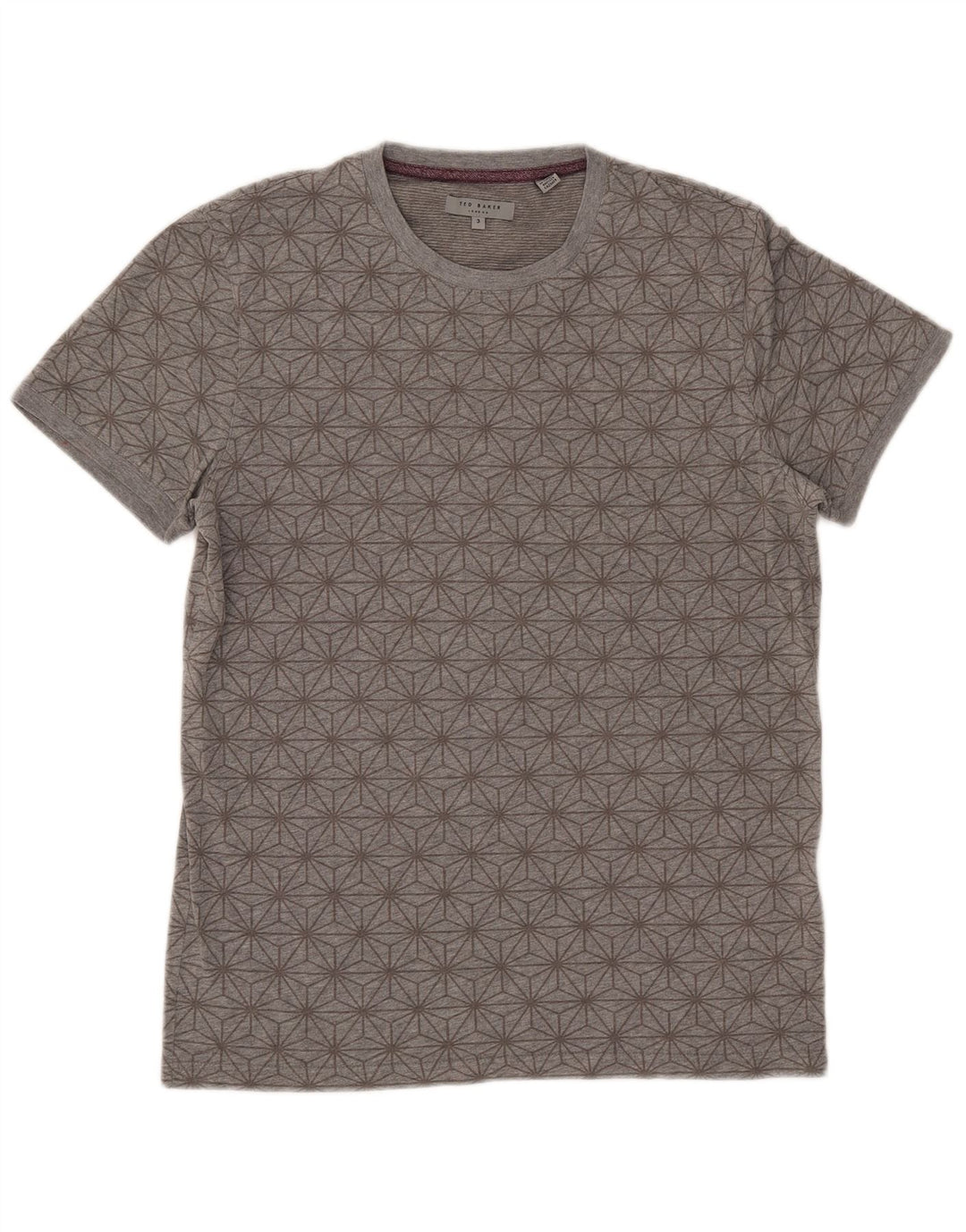 Camiseta masculina Ted Baker tamanho superior 3 algodão geométrico cinza médio