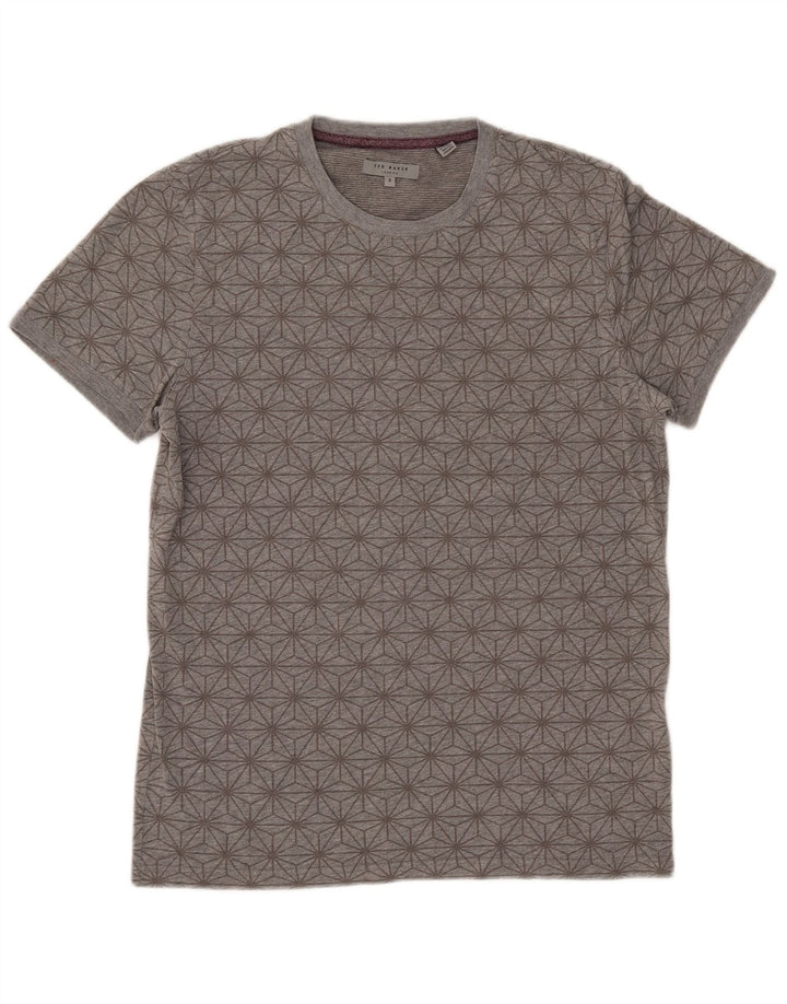 Camiseta masculina Ted Baker tamanho superior 3 algodão geométrico cinza médio