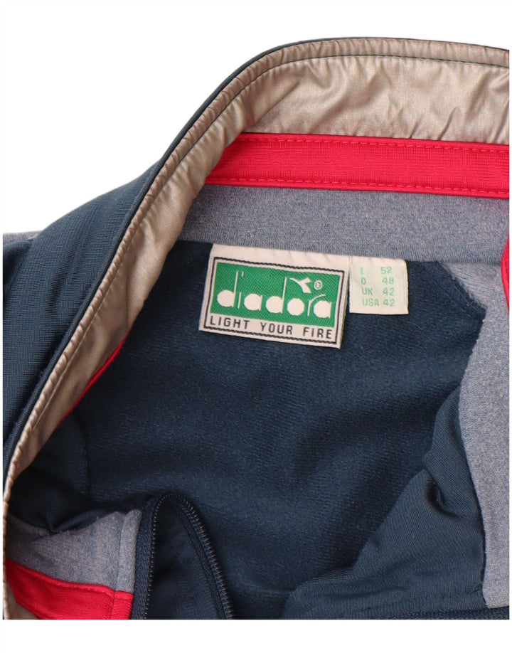 Jaqueta masculina de agasalho DIADORA UK 42 grande bloco colorido azul marinho